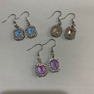 3 Pair 925 Sterling Hooks, Cubic Zirconia Earrings